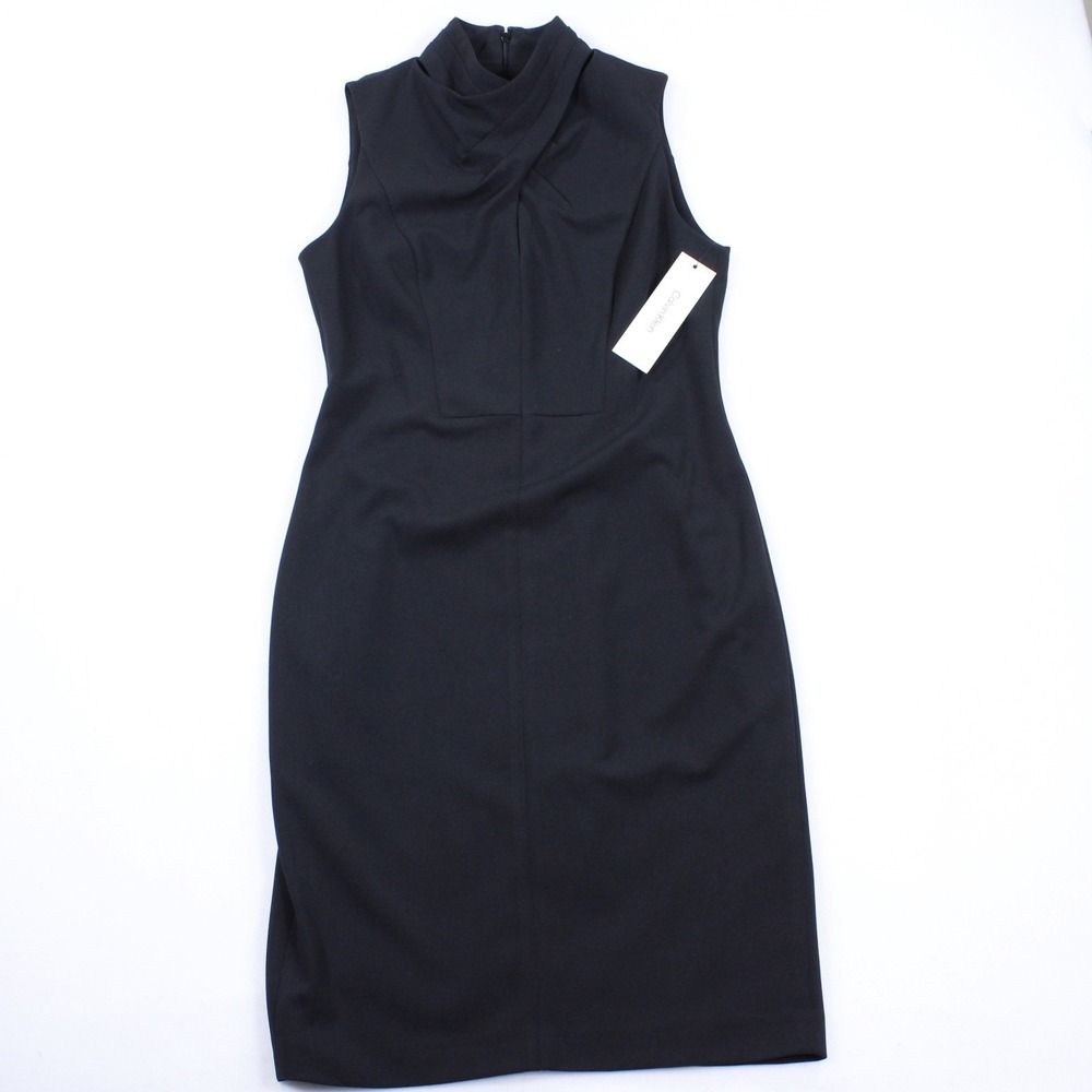 Calvin Klein Black Sheath Dress - Draped Mock Neck - Size 6 (New with Tags)